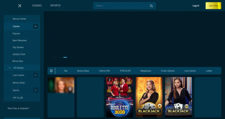 Live-Casino-Bereich von volerbet.io