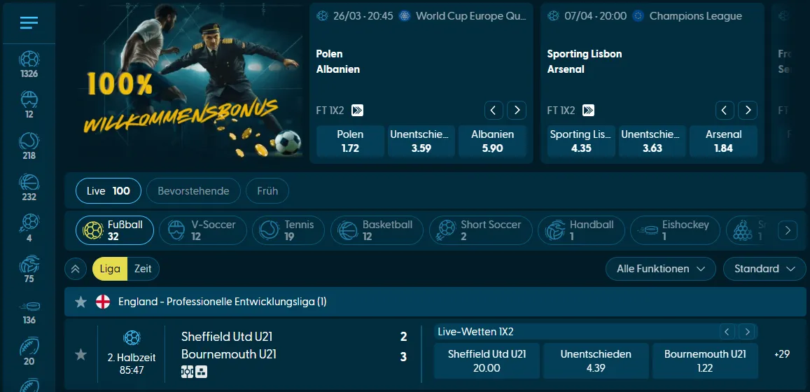 Velorbet Sportwetten und Online Buchmacher Bereich